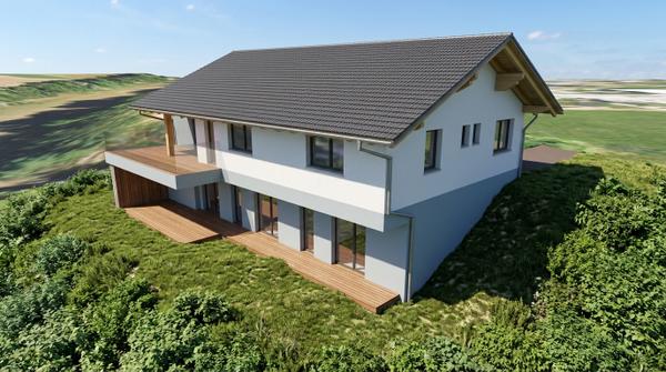 Modernes Einfamilienhaus in CLT-Bauweise und Hanglage